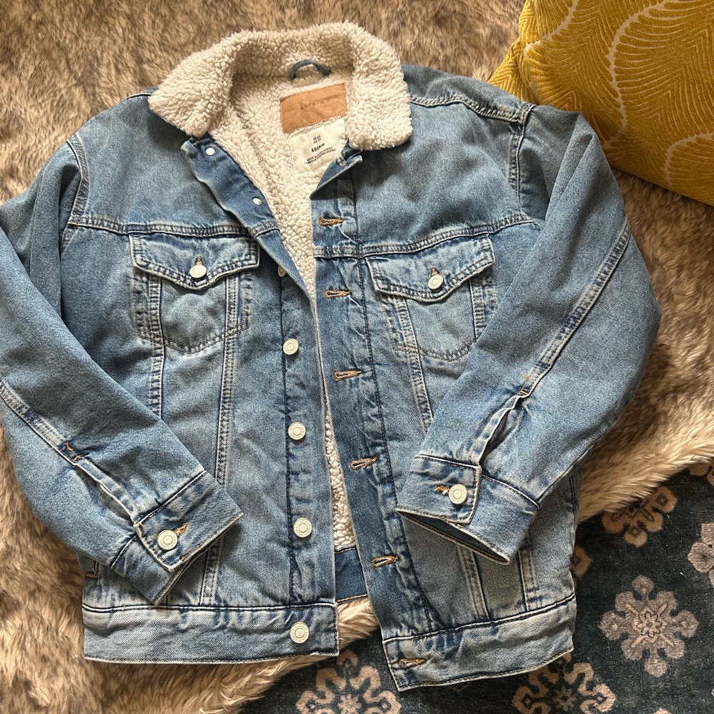 Blue and White Sherpa-Lined Jean Jacket